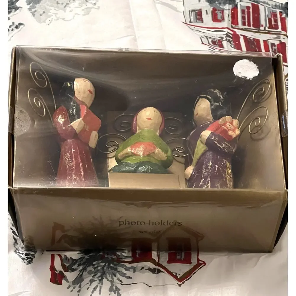 PIER 1 NEW IN BOX FOLK ART Angels Picture & Card Holders Christmas 3163-43